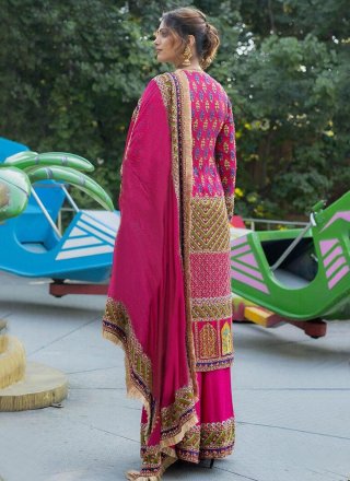 Pink Muslin Salwar Suit with Print Work for Women