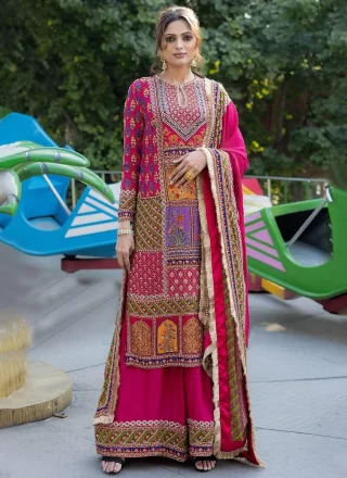 Pink Muslin Salwar Suit with Print Work for Women