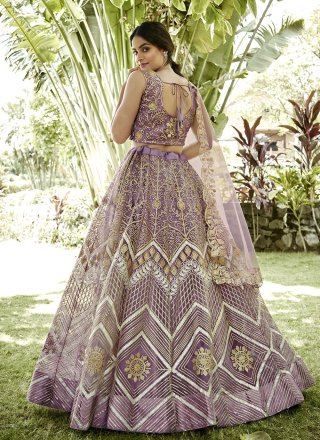 Pink Net A - Line Lehenga Choli with Embroidered Work