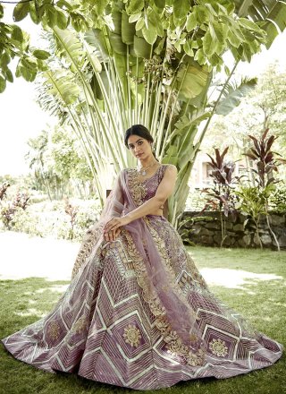 Pink Net A - Line Lehenga Choli with Embroidered Work