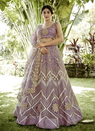 Pink Net A - Line Lehenga Choli with Embroidered Work