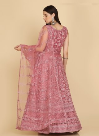 Pink Net A - Line Lehenga Choli with Embroidered Work for Women