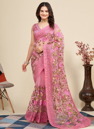 Pink Net Contemporary Saree
