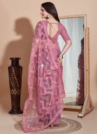 Pink Net Contemporary Sari