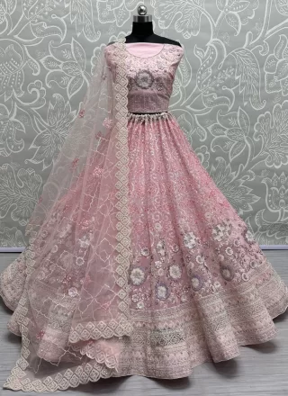Pink Net Diamond, Dori, Embroidered, Sequins and Thread Work Lehenga Choli