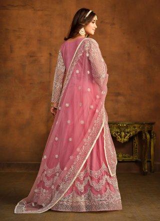 Pink Net Embroidered and Resham Work Anarkali Suit