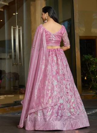 Pink Net Lehenga Choli with Embroidered and Sequins Work