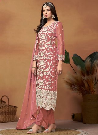Pink Organza Embroidered and Sequins Work Salwar Suit
