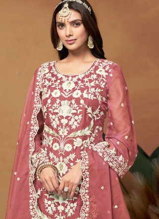 Pink Organza Embroidered and Sequins Work Salwar Suit