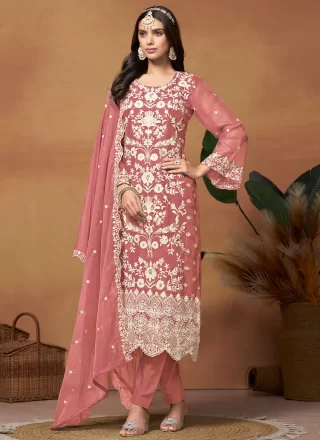 Pink Organza Embroidered and Sequins Work Salwar Suit