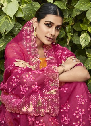 Pink Organza Embroidered and Stone Work Contemporary Saree