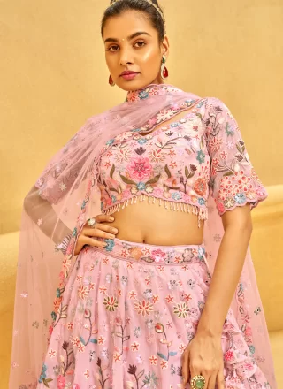 Pink Organza Embroidered, Sequins and Thread Work Lehenga Choli