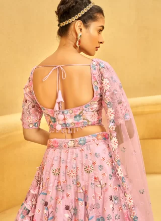 Pink Organza Embroidered, Sequins and Thread Work Lehenga Choli