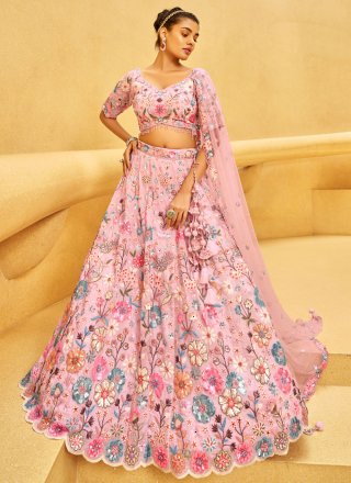 Pink Organza Embroidered, Sequins and Thread Work Lehenga Choli
