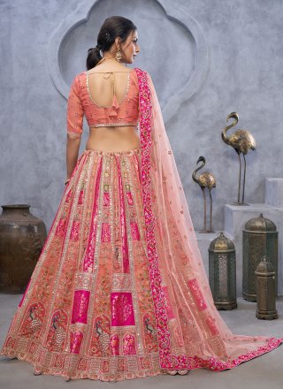 Pink Organza Embroidered, Sequins, Thread and Zari Work A - Line Lehenga Choli