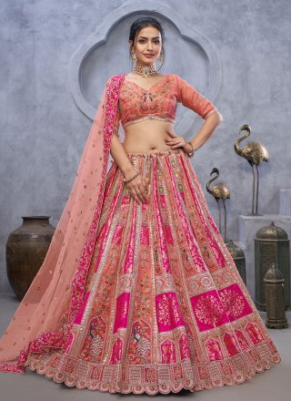 Pink Organza Embroidered, Sequins, Thread and Zari Work A - Line Lehenga Choli