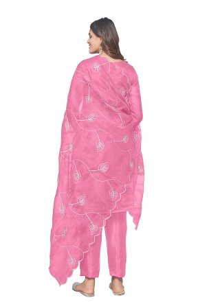 Pink Organza Embroidered Work Pant Style Suit