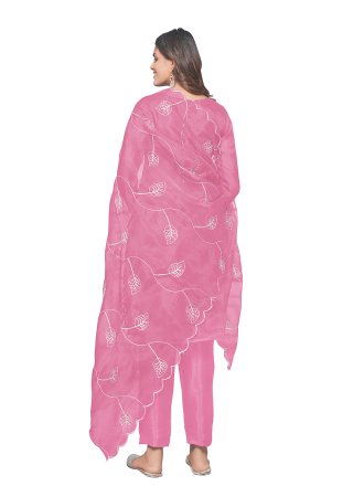 Pink Organza Embroidered Work Pant Style Suit for Women