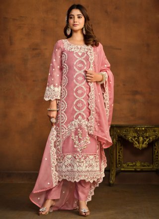 Pink Organza Embroidered Work Trendy Suit
