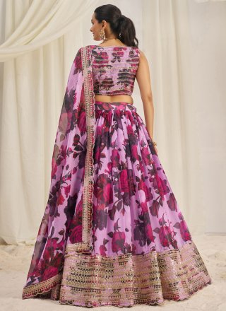 Pink Organza Lehenga Choli with Dori, Print, Sequins and Zari Work for Women
