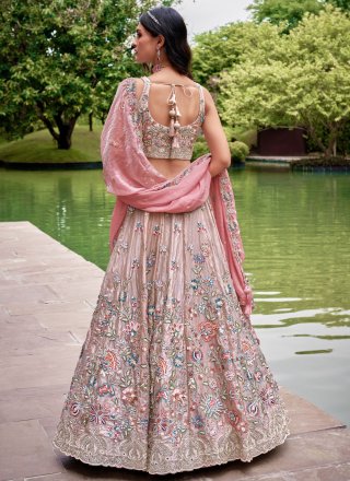 Pink Organza Lehenga Choli with Embroidered and Sequins Work