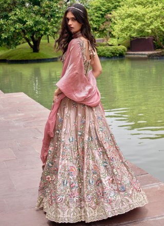Pink Organza Lehenga Choli with Embroidered and Sequins Work