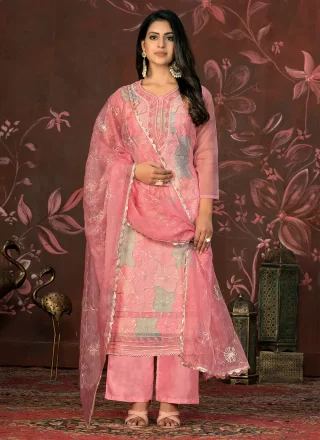 Pink Organza Salwar Suit with Embroidered Work