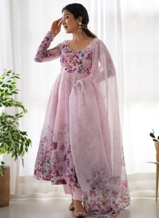 Pink Organza Salwar Suit with Print Work