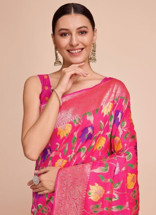Pink Paithni Classic Sari with Meenakari and Weaving Work