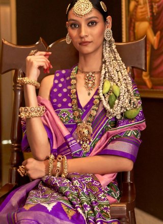 Pink Patola Print Work Silk Contemporary Saree
