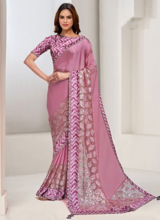 Pink Pure Crepe Trendy Saree