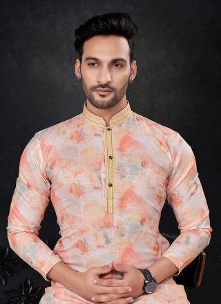 Pink Pure Silk Embroidered Work Kurta Pyjama for Men