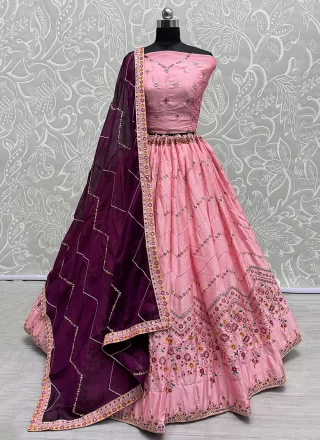 Pink Rangoli Lehenga Choli with Sequins, Thread and Zari Work for Women