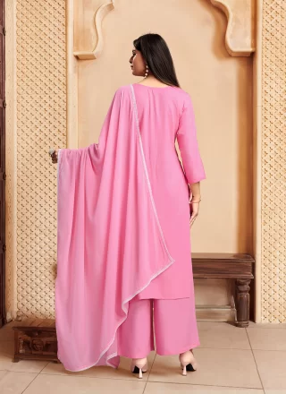 Pink Rayon Chikankari and Embroidered Work Designer