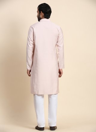 Pink Rayon Kurta Pyjama In Plain for Men
