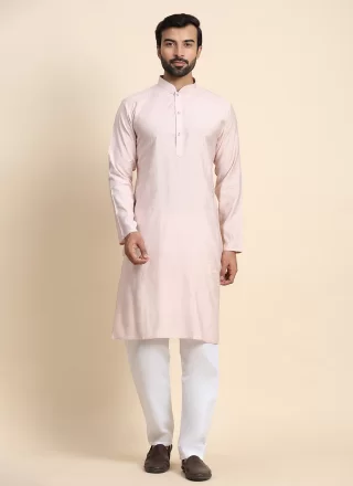 Pink Rayon Kurta Pyjama In Plain for Men