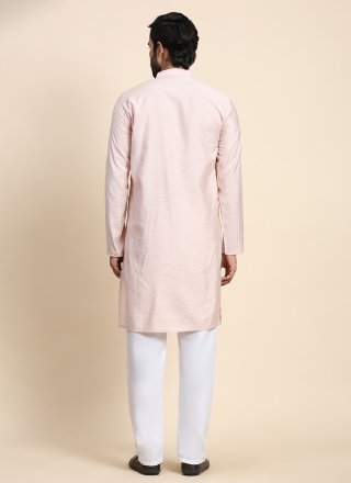 Pink Rayon Kurta Pyjama In Plain for Men