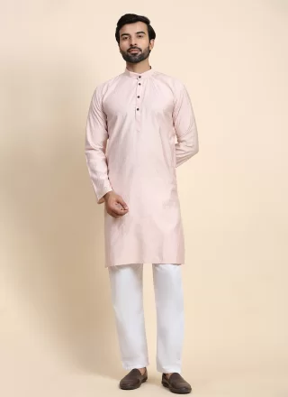 Pink Rayon Kurta Pyjama In Plain for Men