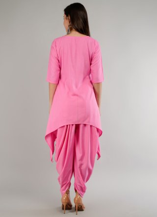 Pink Rayon Lace Work Salwar Suit