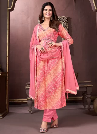 Pink Rayon Print Work Salwar Suit