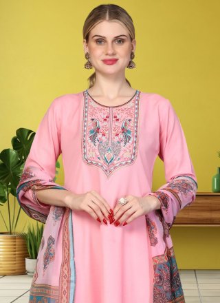 Pink Rayon Readymade Salwar Suit with Embroidered Work for Ceremonial
