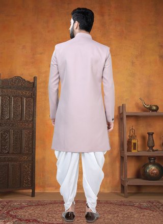 Pink Rayon Sherwani Mens Wear with Buttons and Plain Work for Men