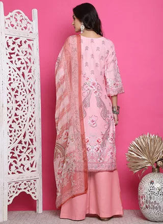 Pink Satin Digital Print Work Palazzo Salwar Suit