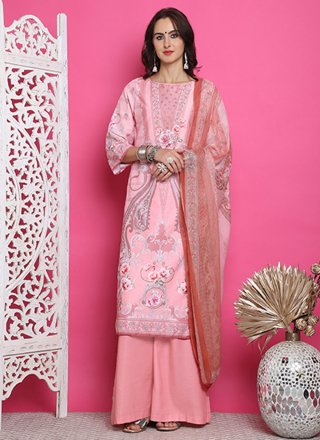 Pink Satin Digital Print Work Palazzo Salwar Suit