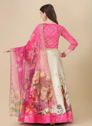 Pink Satin Silk A - Line Lehenga Choli with Digital Print Work