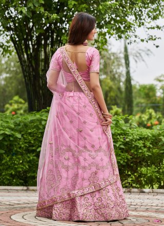 Pink Satin Silk Embroidered Work A - Line Lehenga Choli for Casual