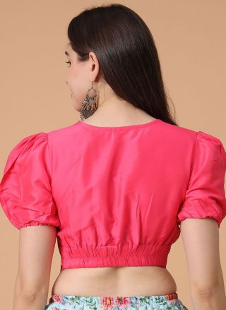 Pink Satin Silk Plain Work Designer Blouse