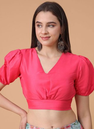 Pink Satin Silk Plain Work Designer Blouse