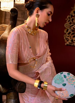 Pink Satin Silk Trendy Saree