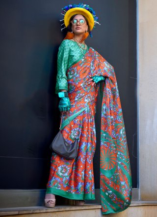 Pink Satin Trendy Saree with Print Work